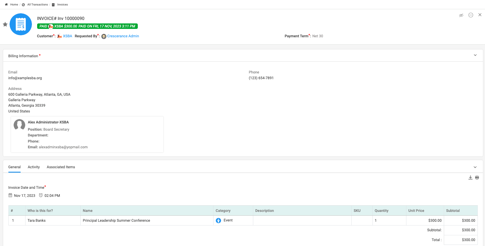 Click on Associated Items to other items related to this invoice
