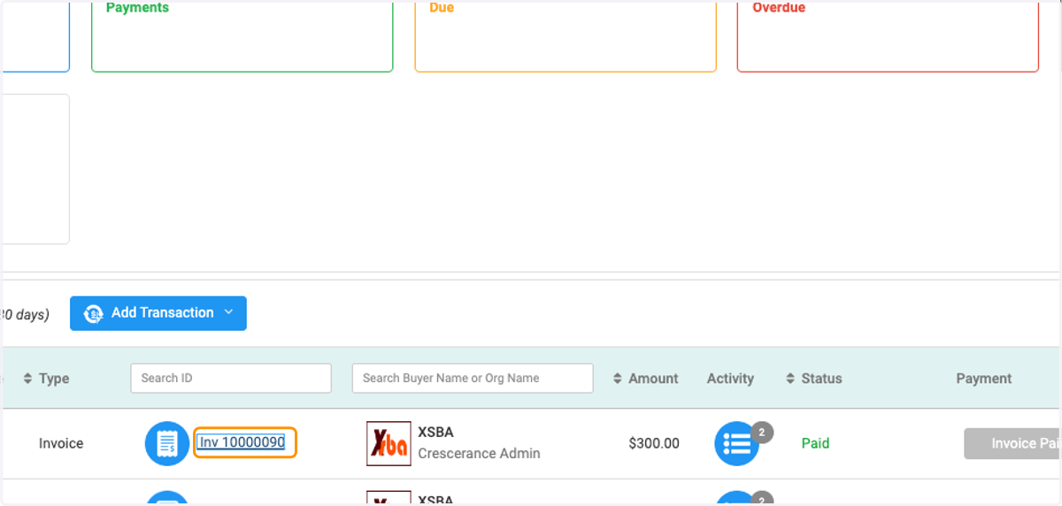 Click on the specific invoice you wish to view