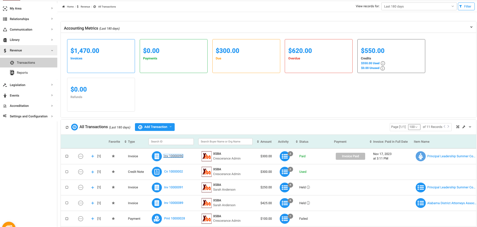 Click on Revenue and then Transactions