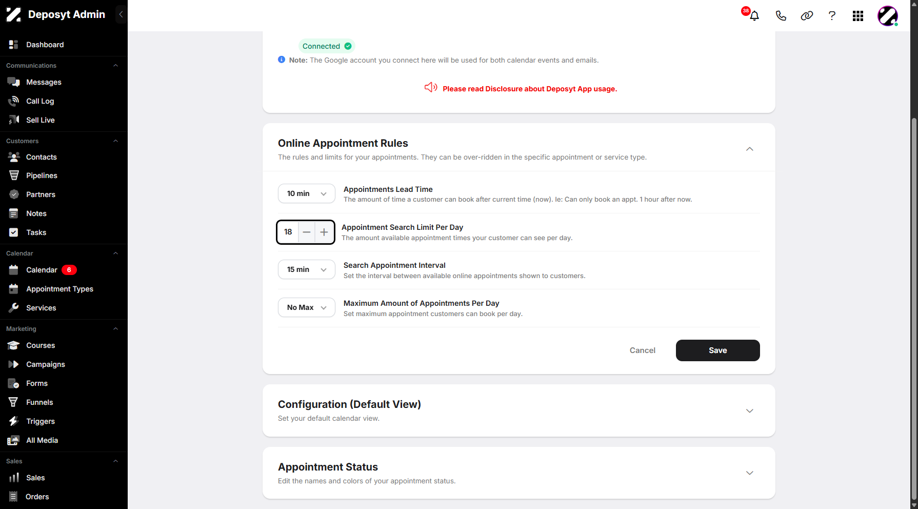 Step 8: Next is the appointment search limit per day. You can adjust the limit using the “–” and “+” buttons.