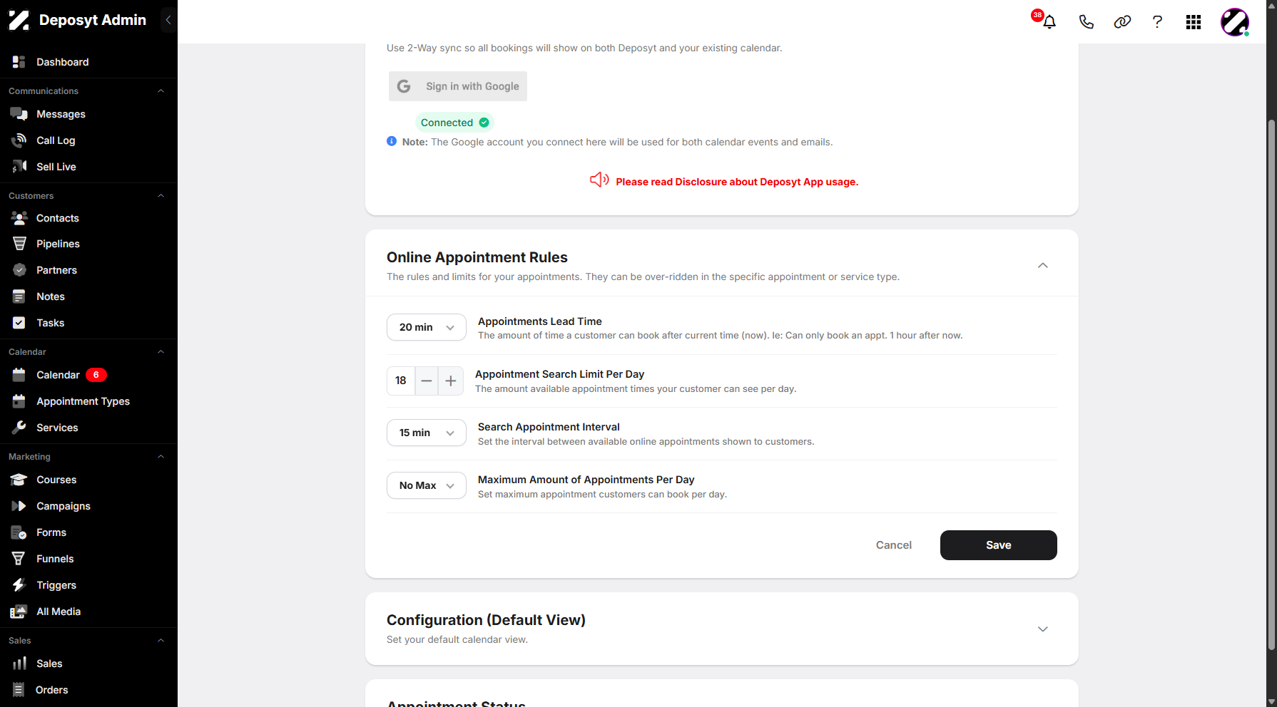 Step 6: You can then begin configuring your Online Appointment Rules.