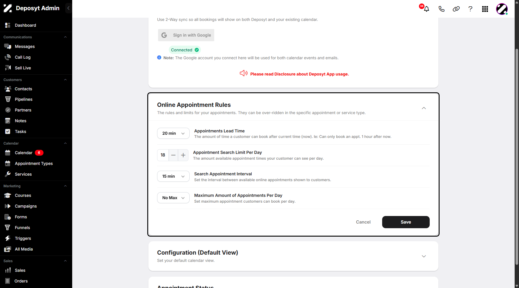 Step 6: You can then begin configuring your Online Appointment Rules.