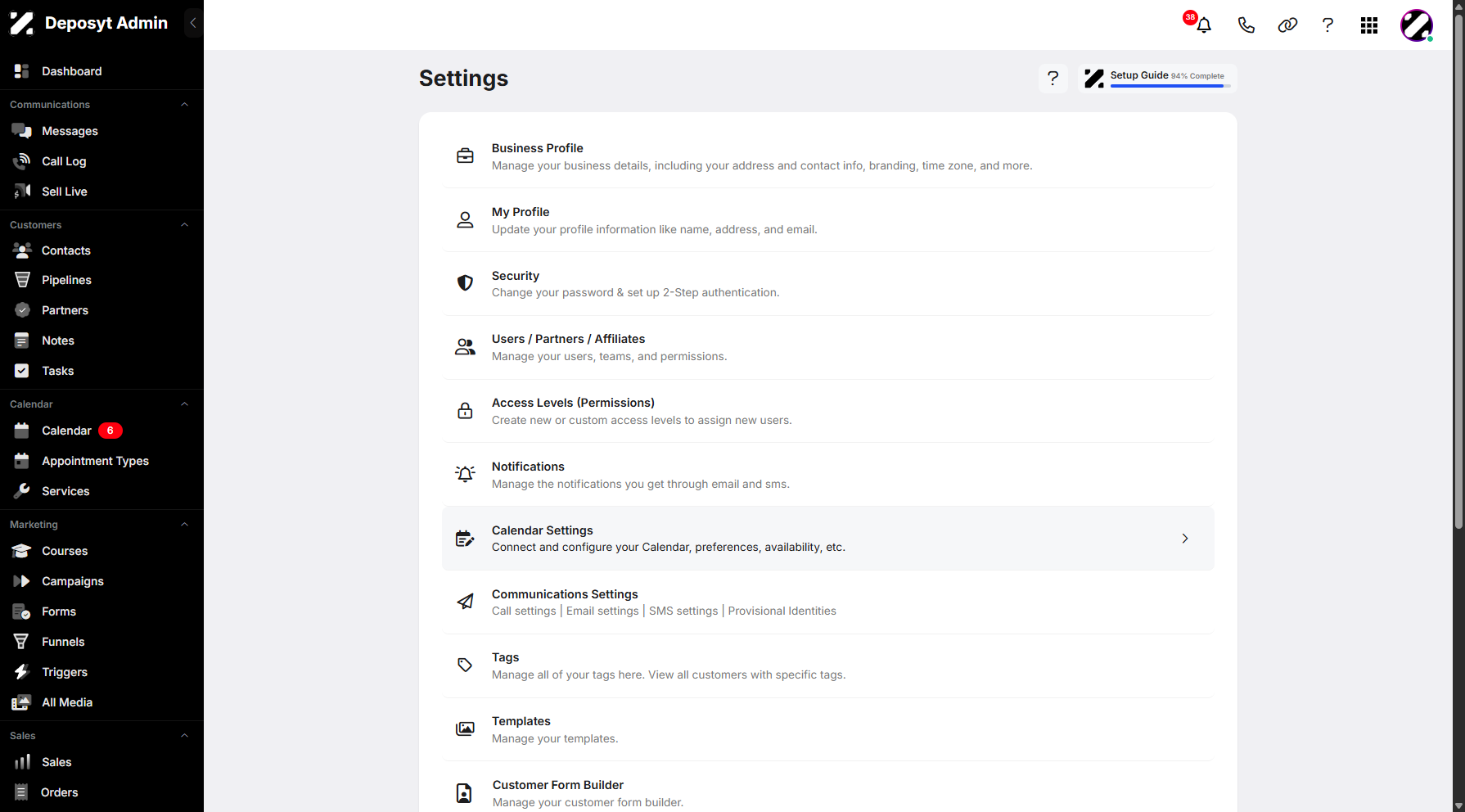 Step 3: You will then be navigated to the Settings page. Click on Calendar Settings to continue.