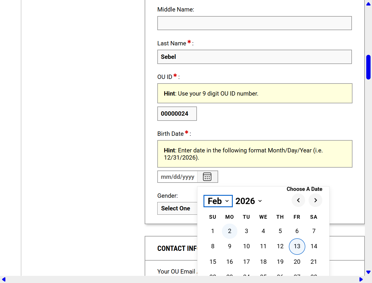 Select a date from the calendar for your birth date.