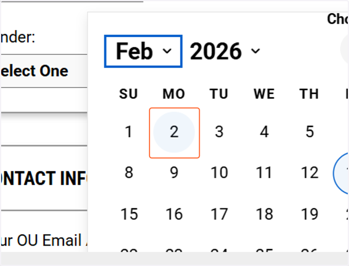 Select a date from the calendar for your birth date.