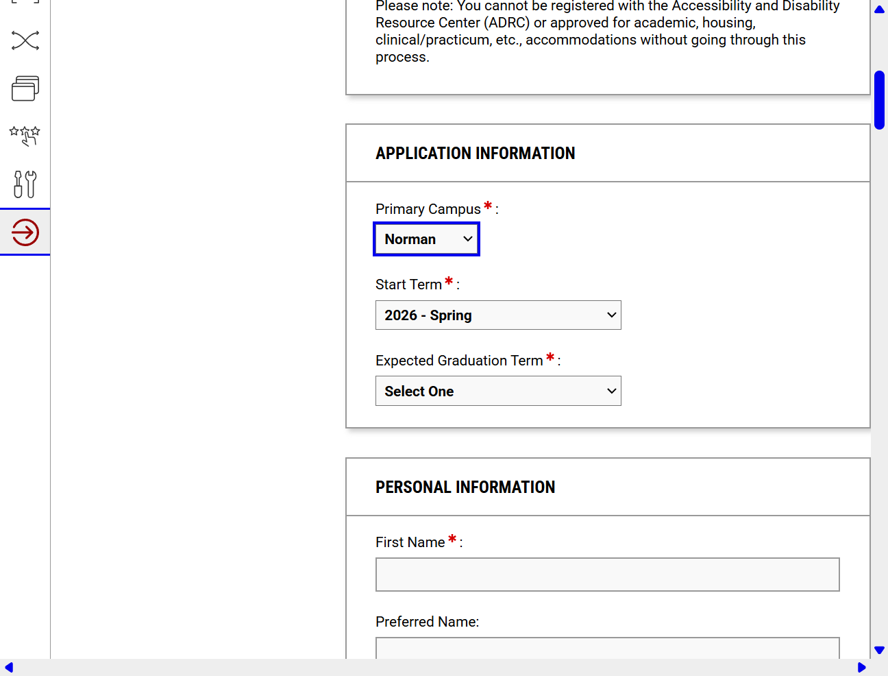 Select your campus and semester from the drop down menus
