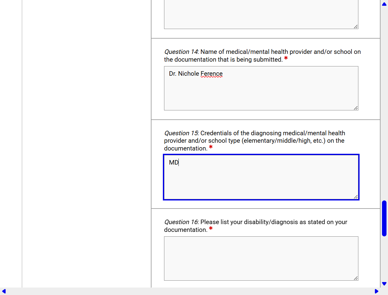 Enter the provider’s credentials (e.g., MD).