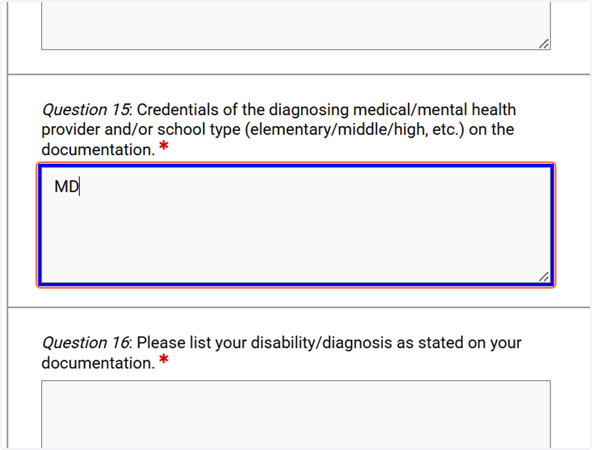 Enter the provider’s credentials (e.g., MD).