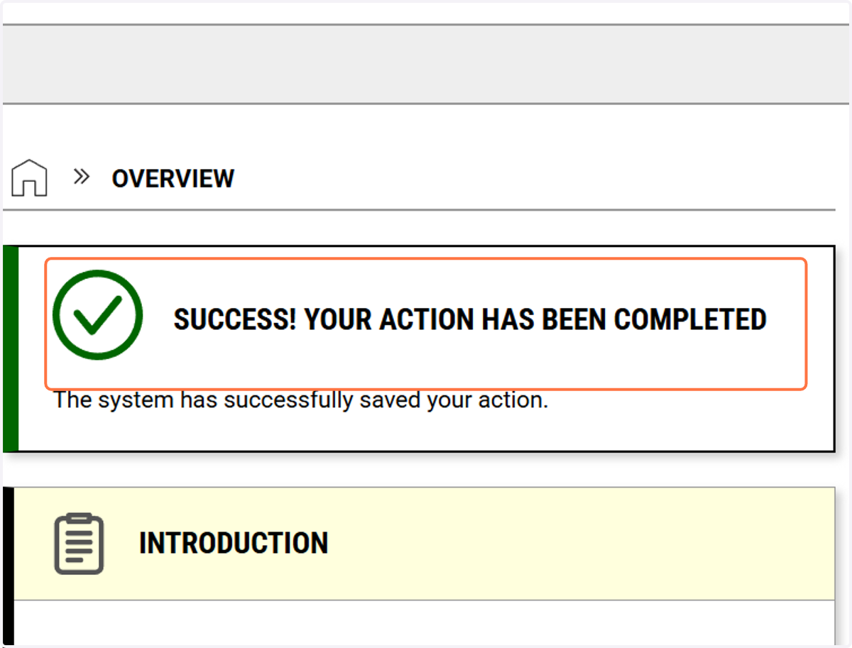 Click on SUCCESS! YOUR ACTION HAS BEEN COMPLETED
