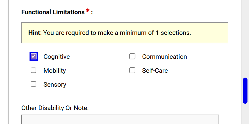 Choose any functional limitations that apply to your disability.