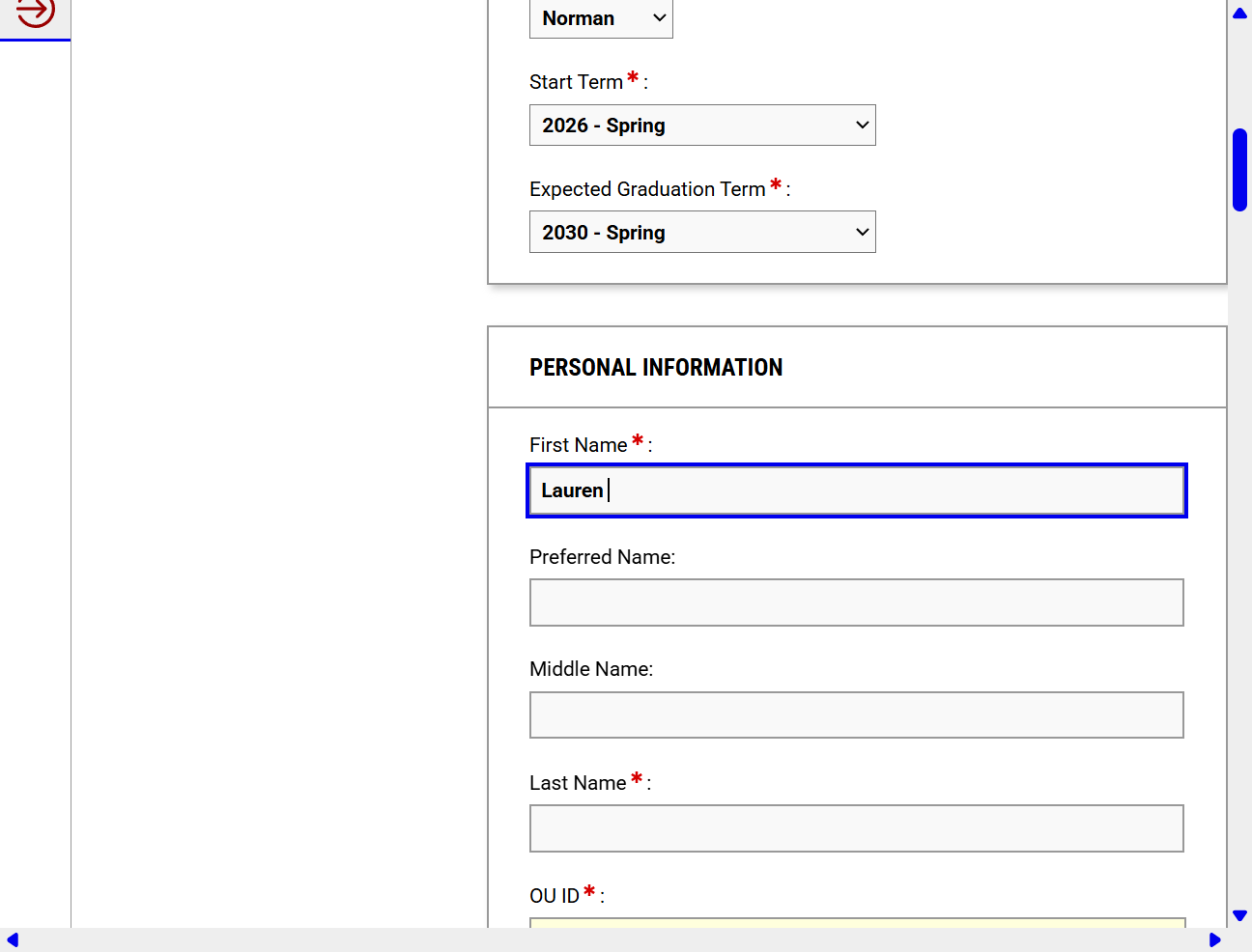 Enter your first name on the student application.