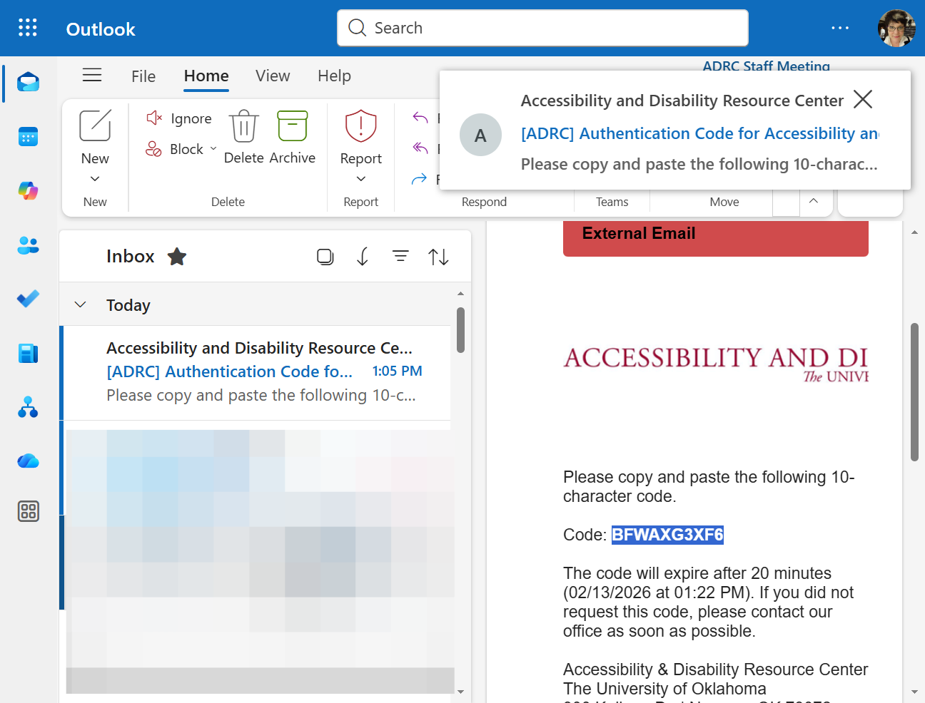 You will receive an email from the ADRC with the authentication code.