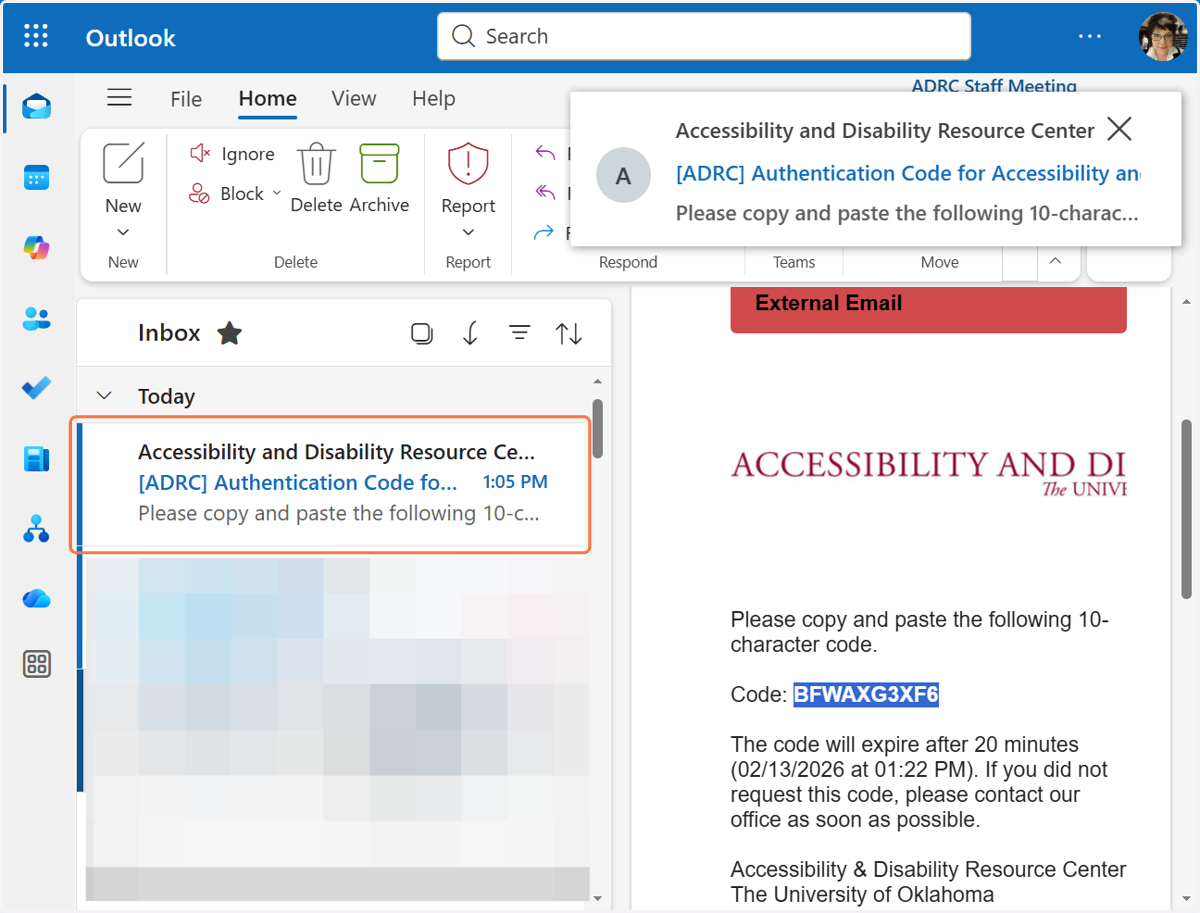 You will receive an email from the ADRC with the authentication code.