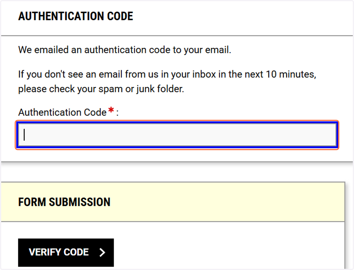 Enter in the authentication code you receive in email.