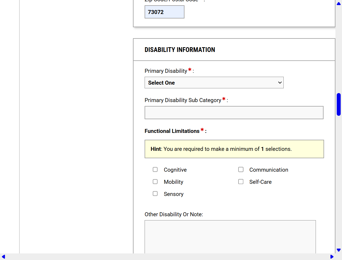Click on DISABILITY INFORMATION