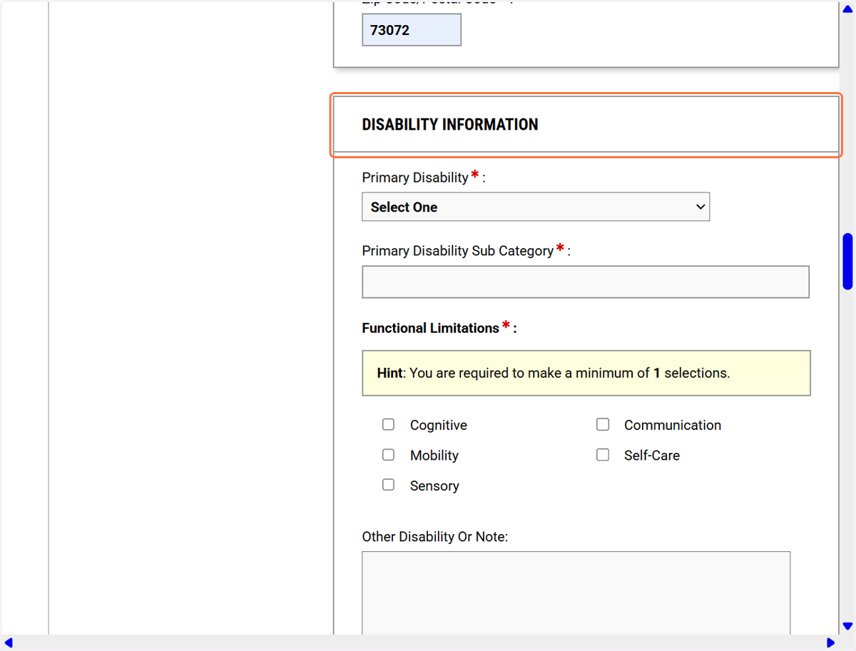 Click on DISABILITY INFORMATION
