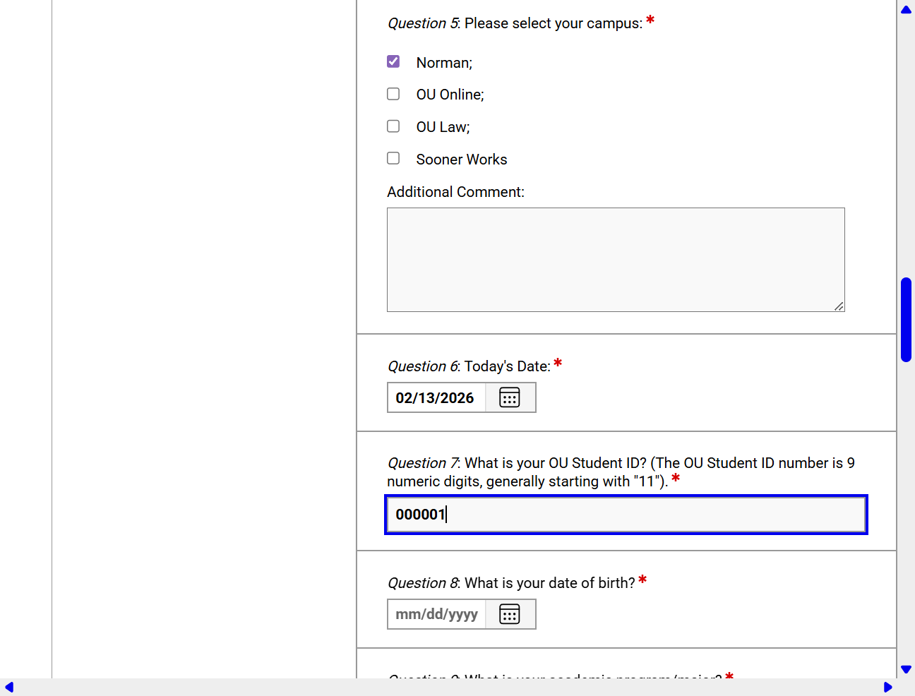 Enter your OU student ID number in the questionnaire.