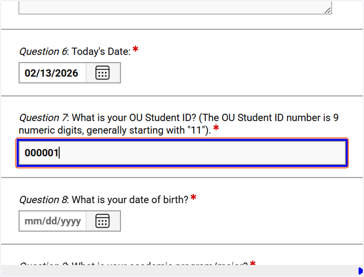 Enter your OU student ID number in the questionnaire.
