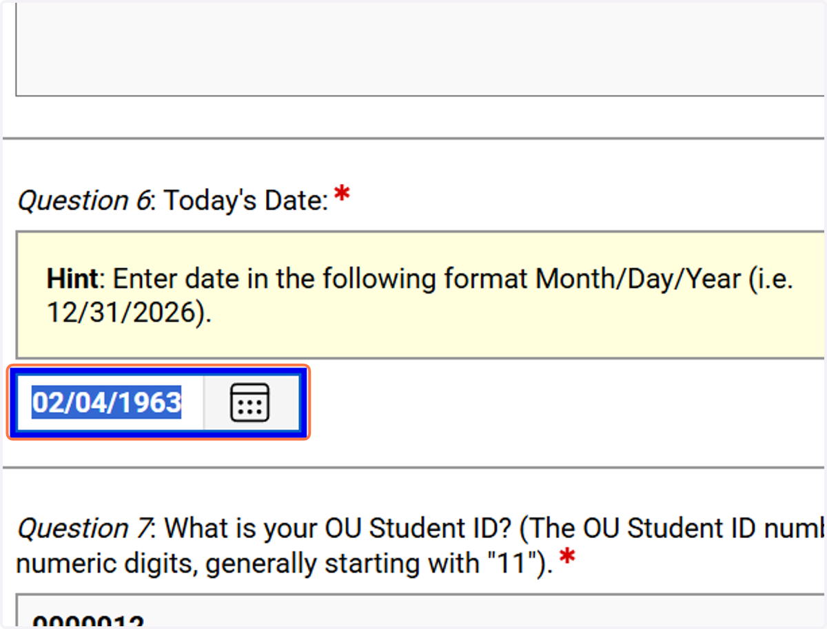 Enter in today's date.