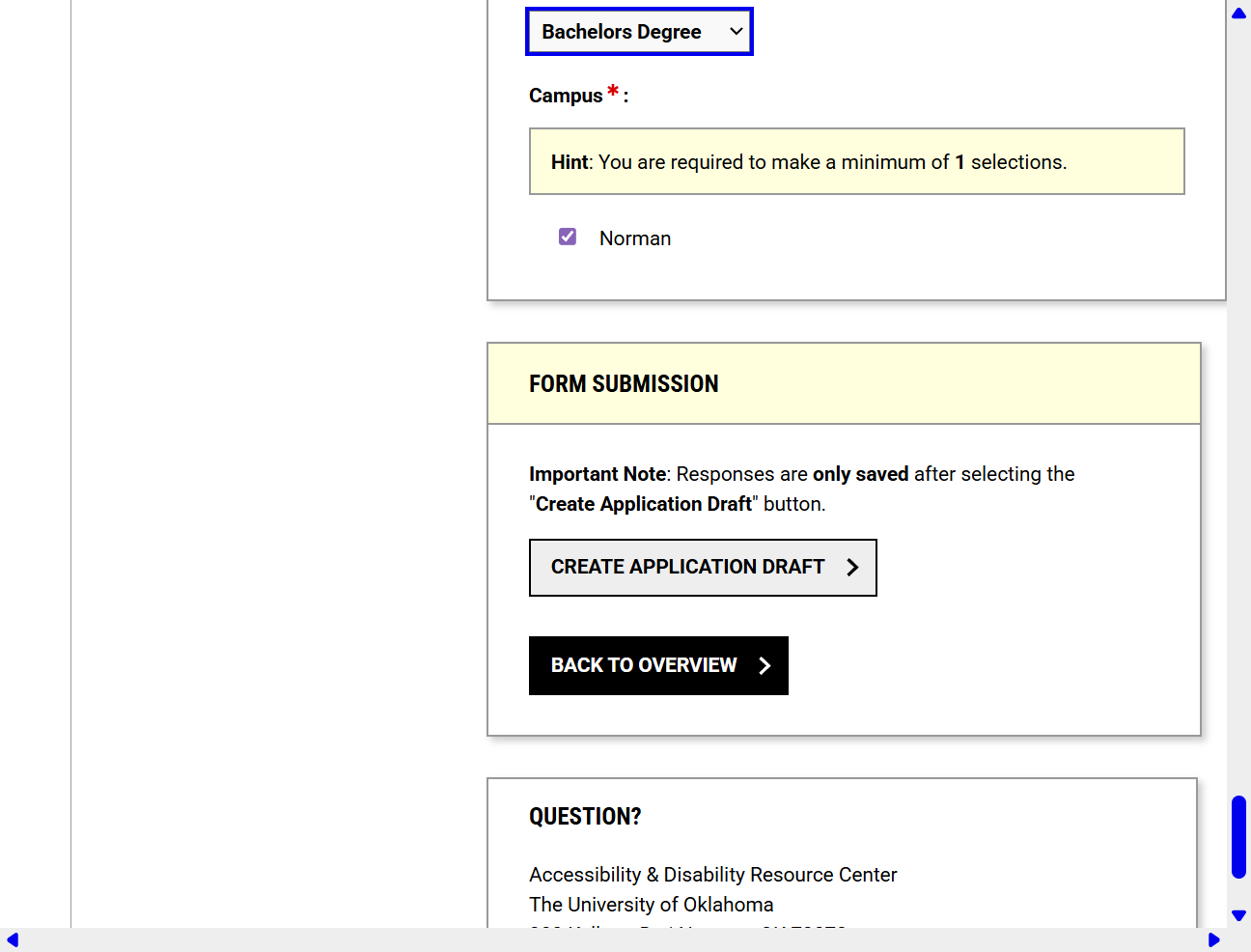 Click on CREATE APPLICATION DRAFT