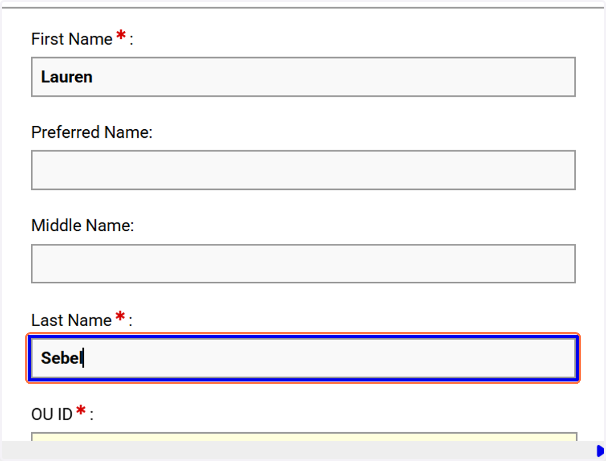 Enter your last name on the student application.