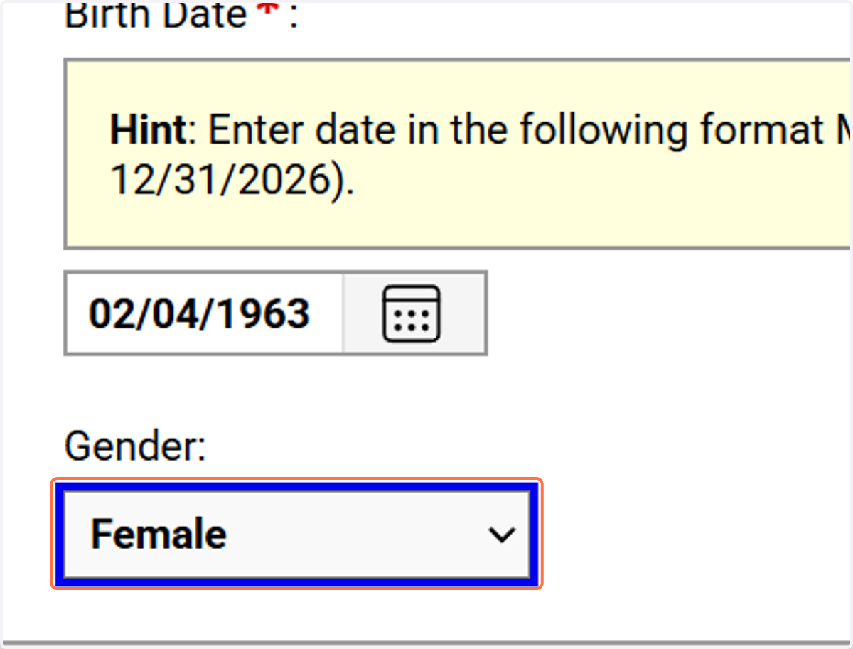 Select a gender option (optional).