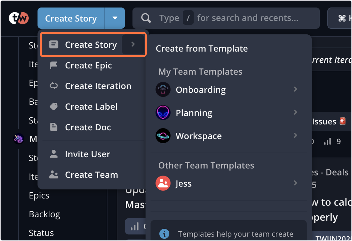 Click on Create Story