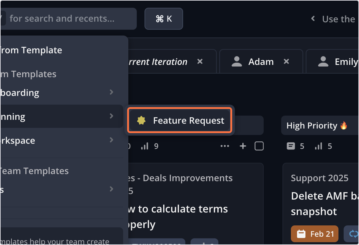 Click on Feature Request