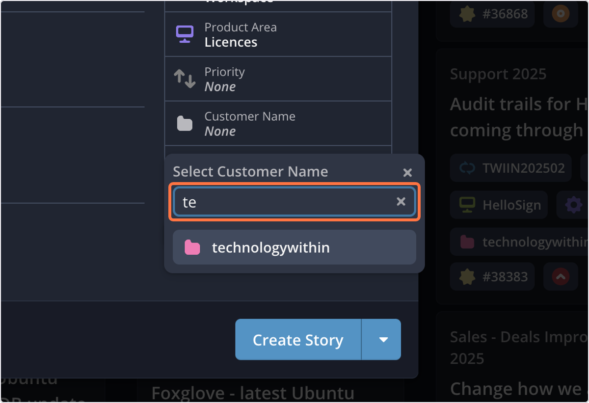 Set the Customer Name as appropriate