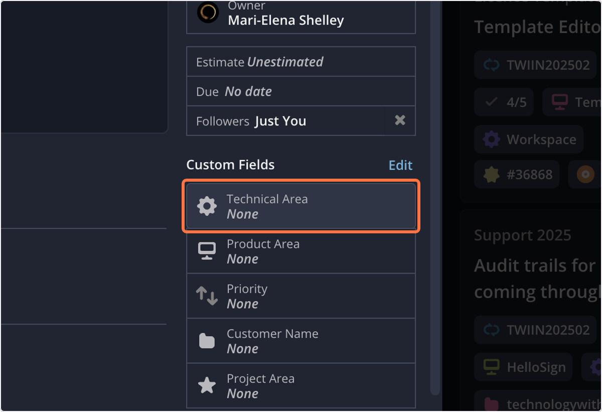 Set the Technical Area as appropriate