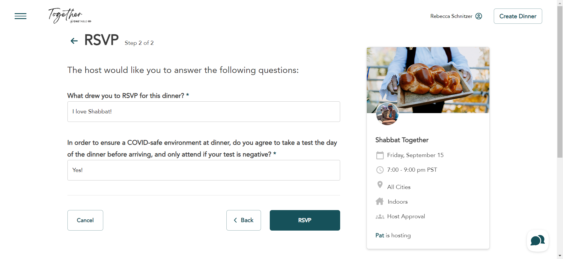 Once you've answered the host's questions, click on RSVP.