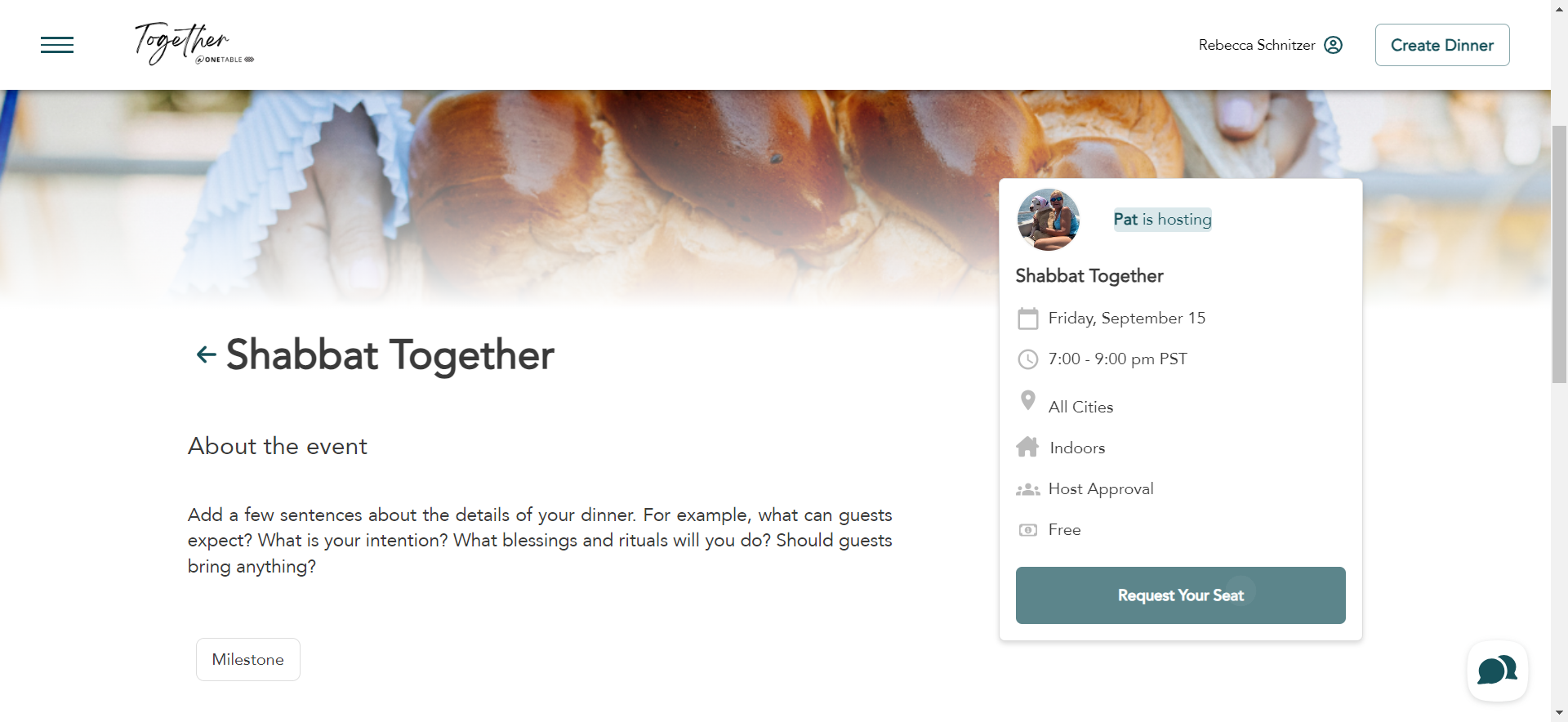 Once you've read the dinner information, click on "Request Your Seat."