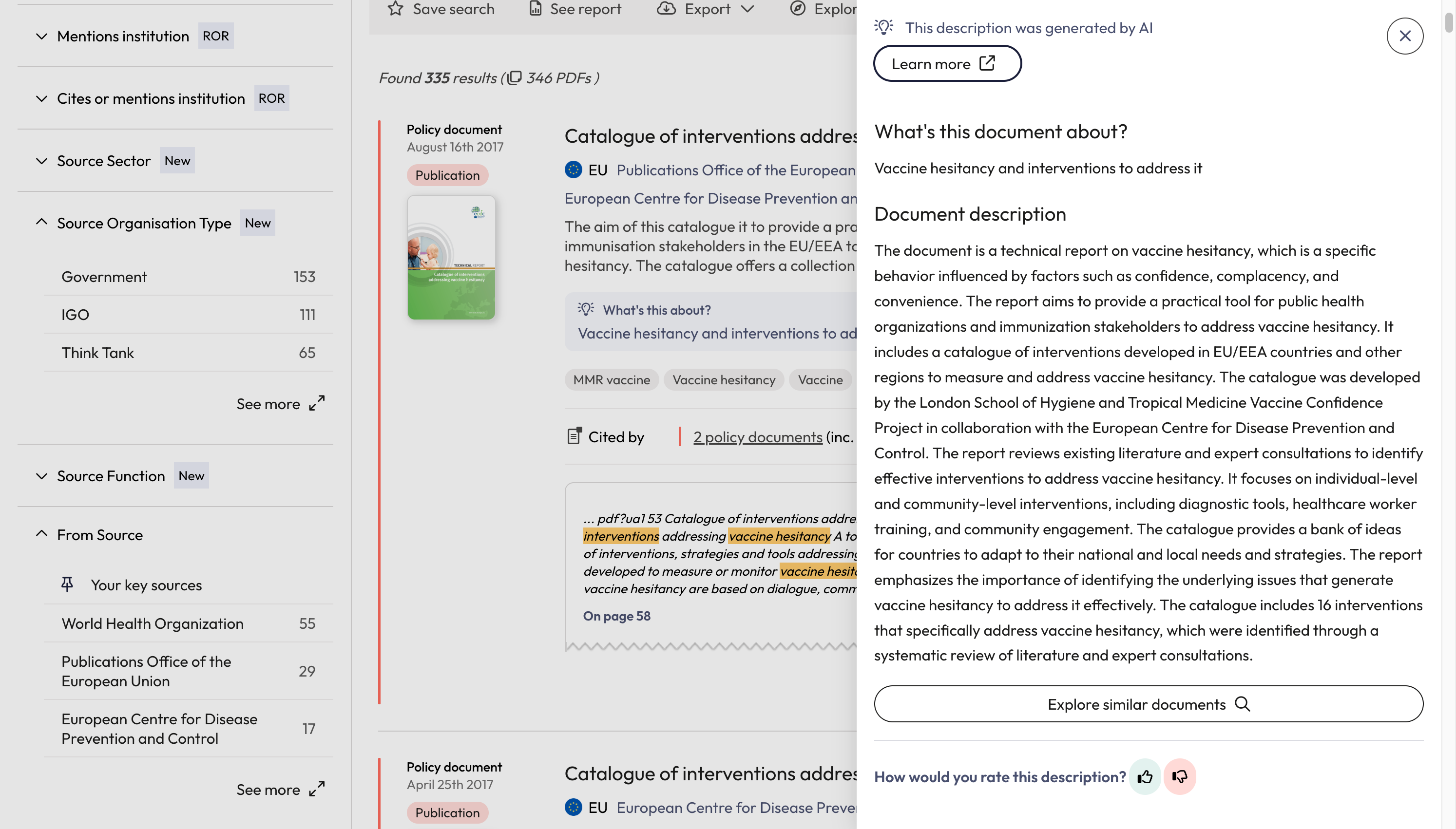 The AI generated document summaries provide an overview of the document.