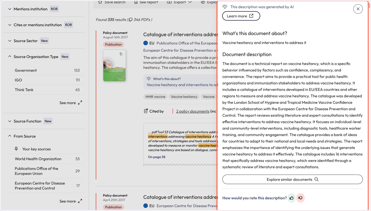 The AI generated document summaries provide an overview of the document.