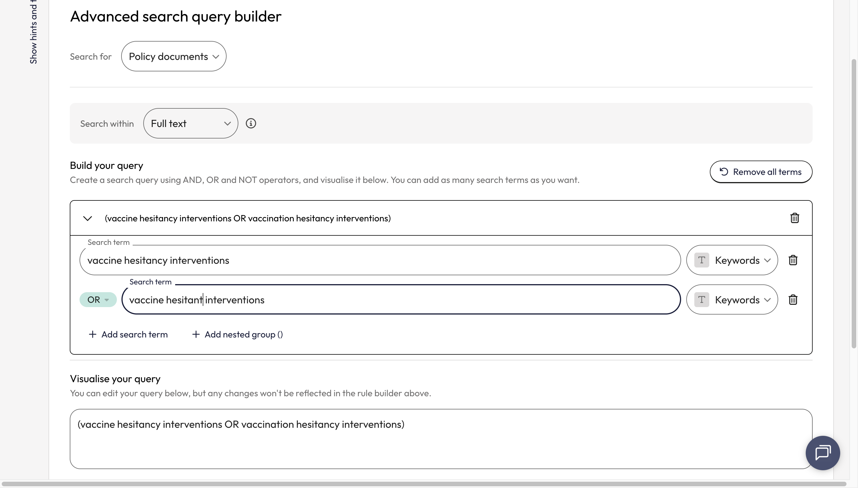 Add your next term to the second search box.
