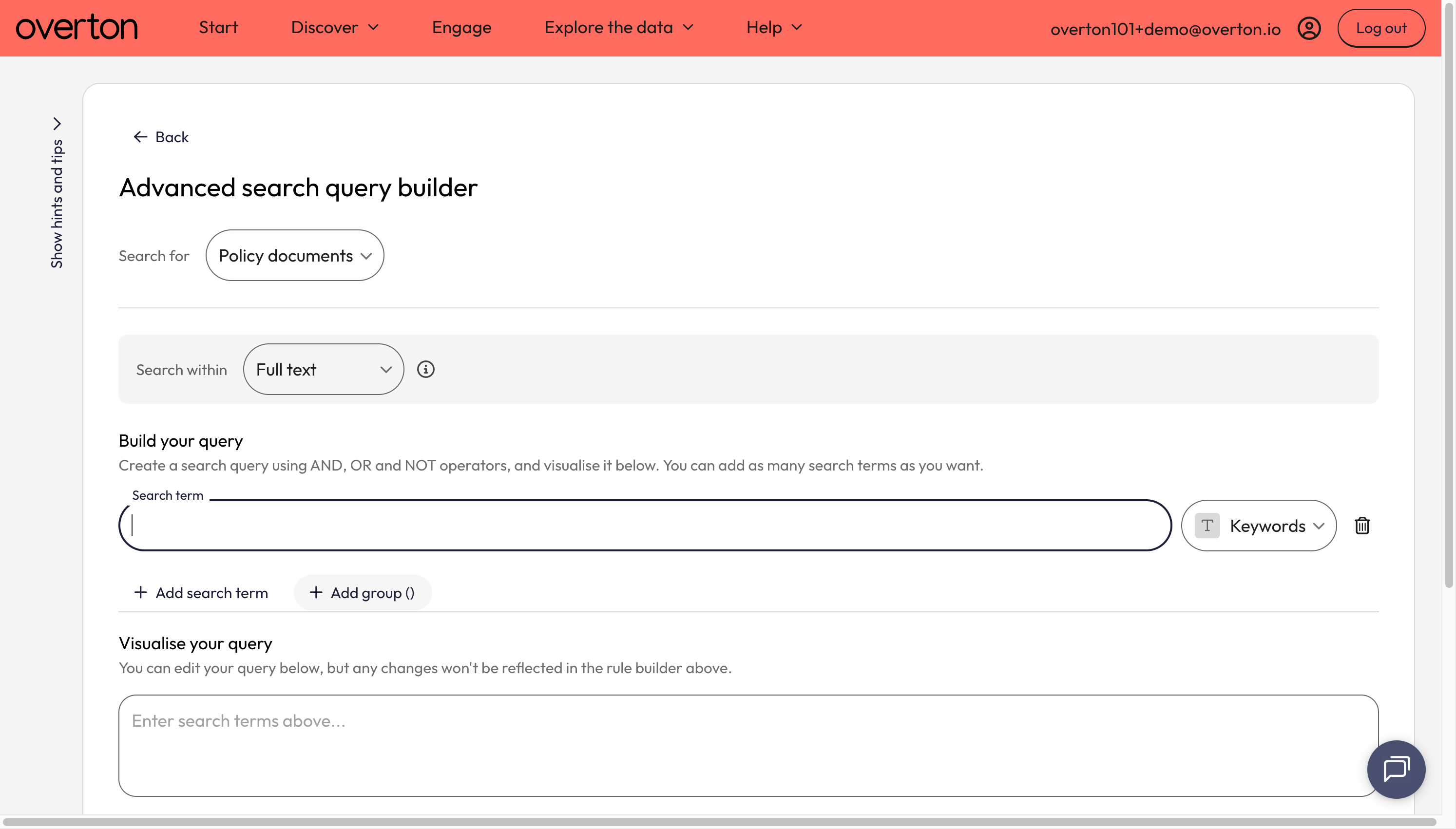 Click on 'Add group' to indicate you want to build a group of search terms.