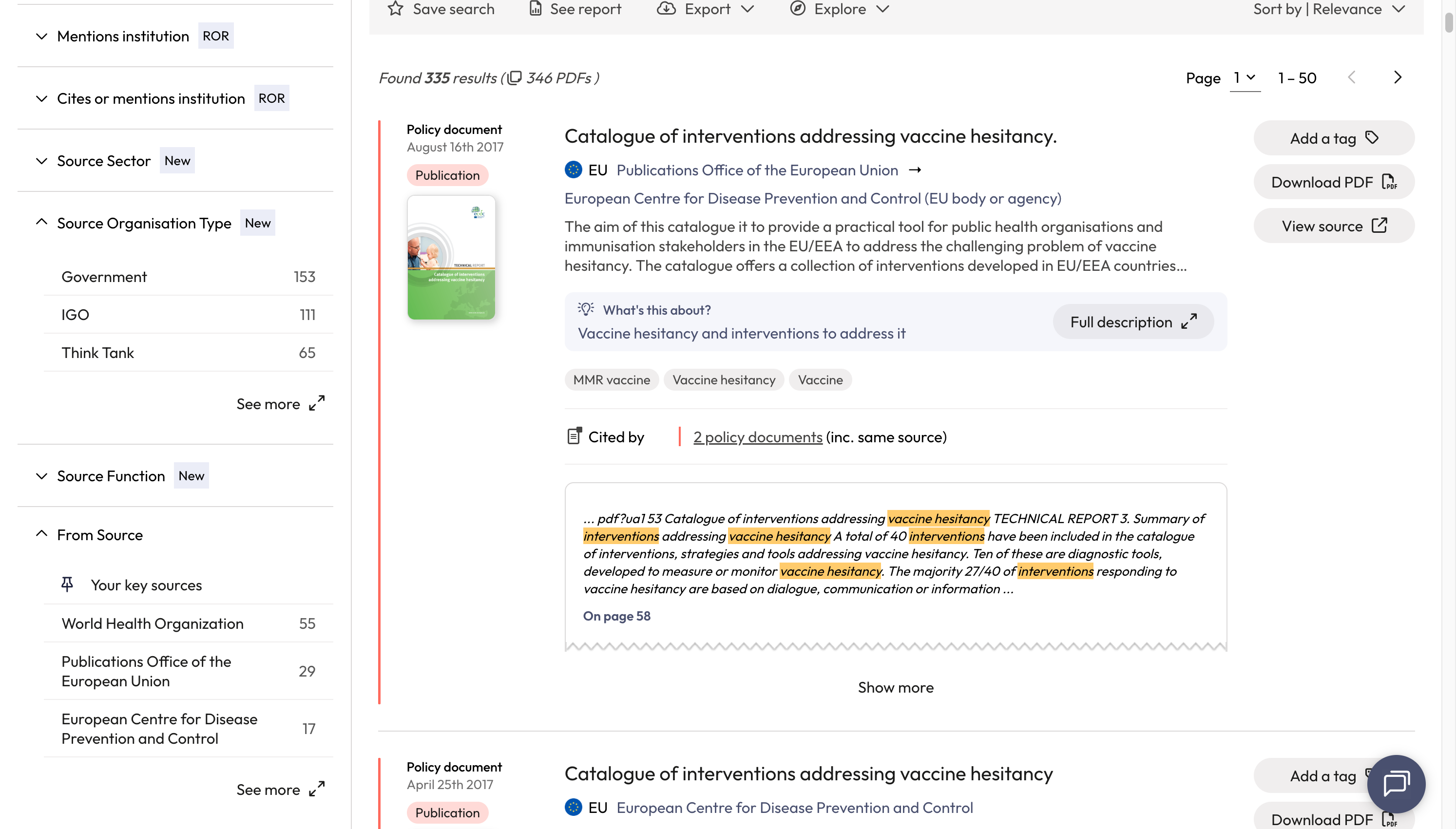 If you want to understand more about a document in your results, click on the 'Full description' to read an AI generated document summary.