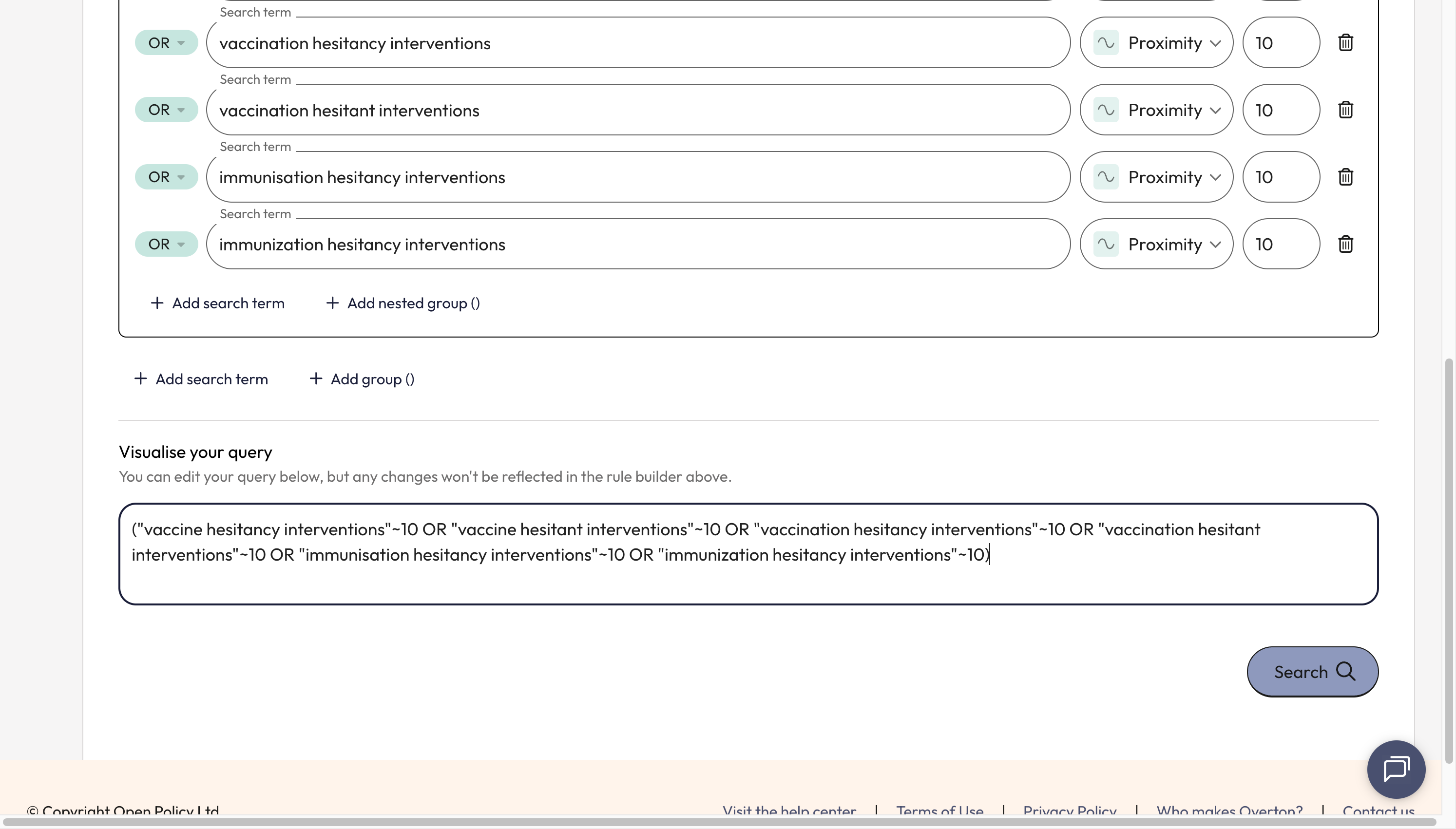 Click on 'Search' to launch search.