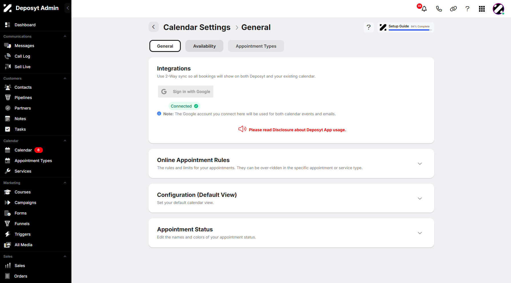 Step 5: Click on Availability to access and navigate to it.