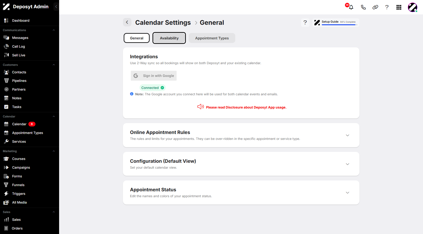 Step 5: Click on Availability to access and navigate to it.