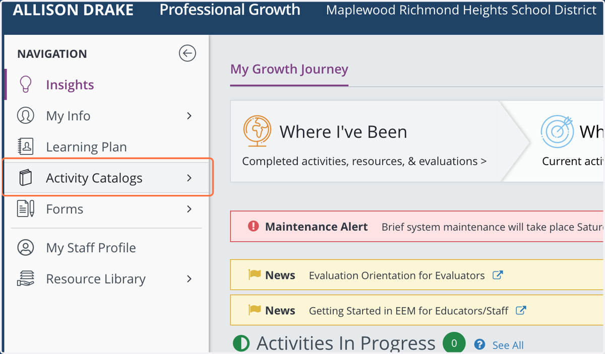 Click on Activity Catalogs
