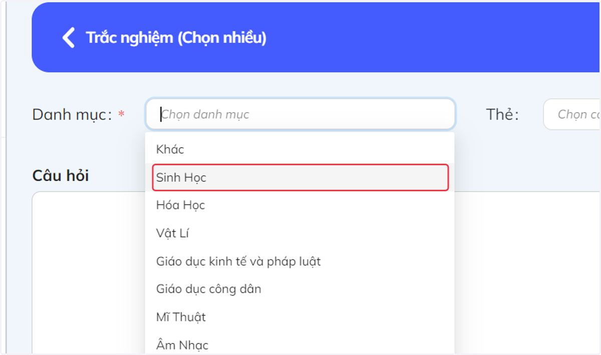 Nhấn chọn môn học