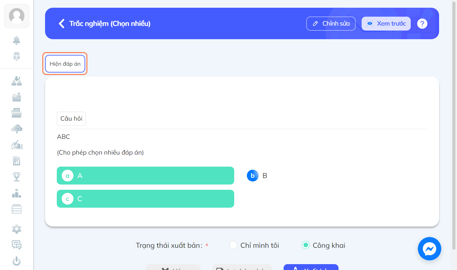 Nhấn chọn "Hiện đáp án" để kiểm tra đáp án