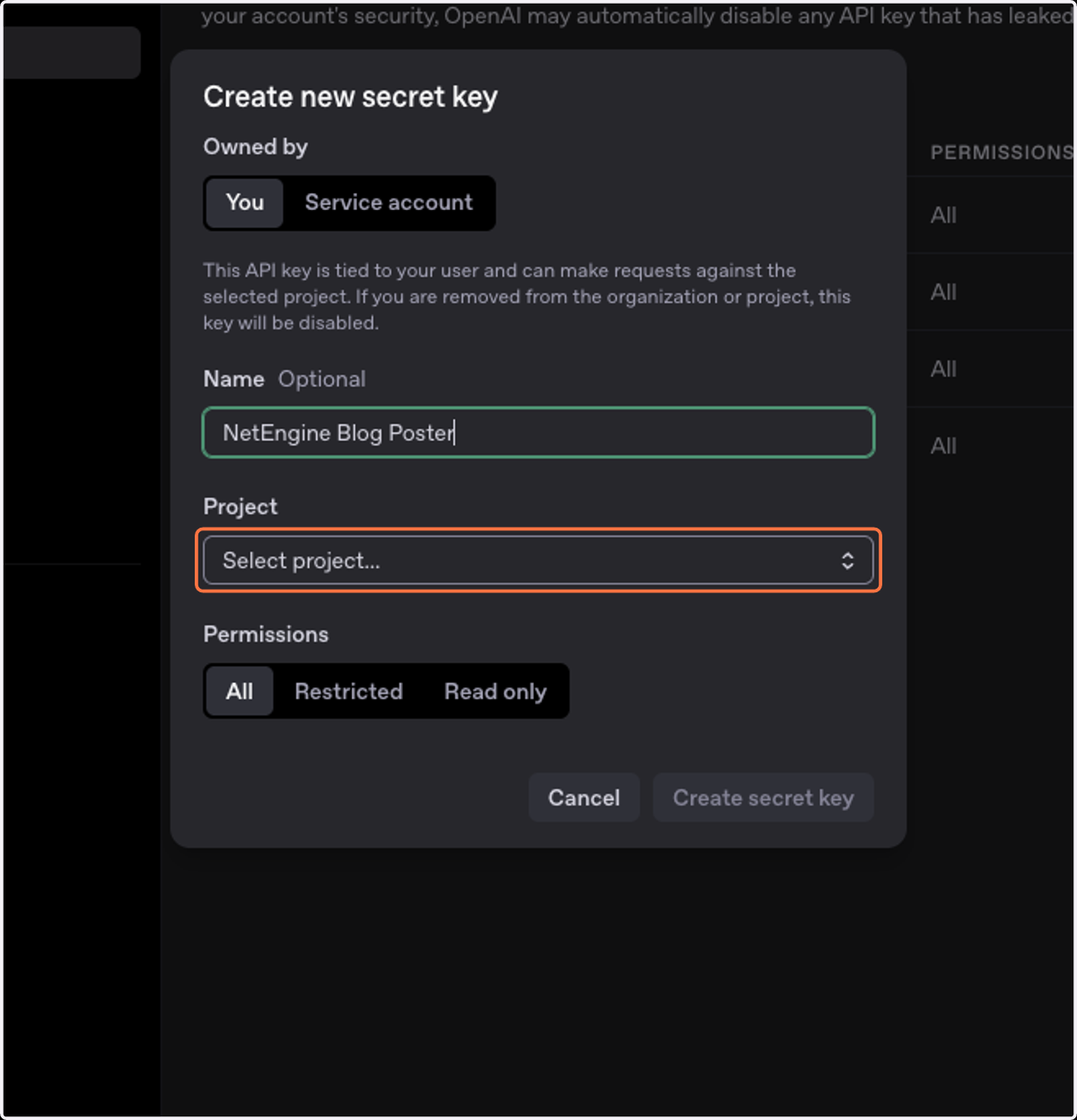 Click on Select project...