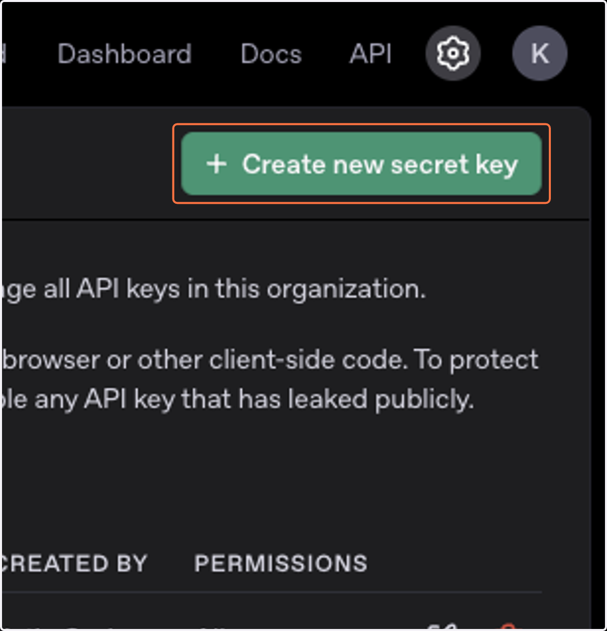 Click on Create new secret key