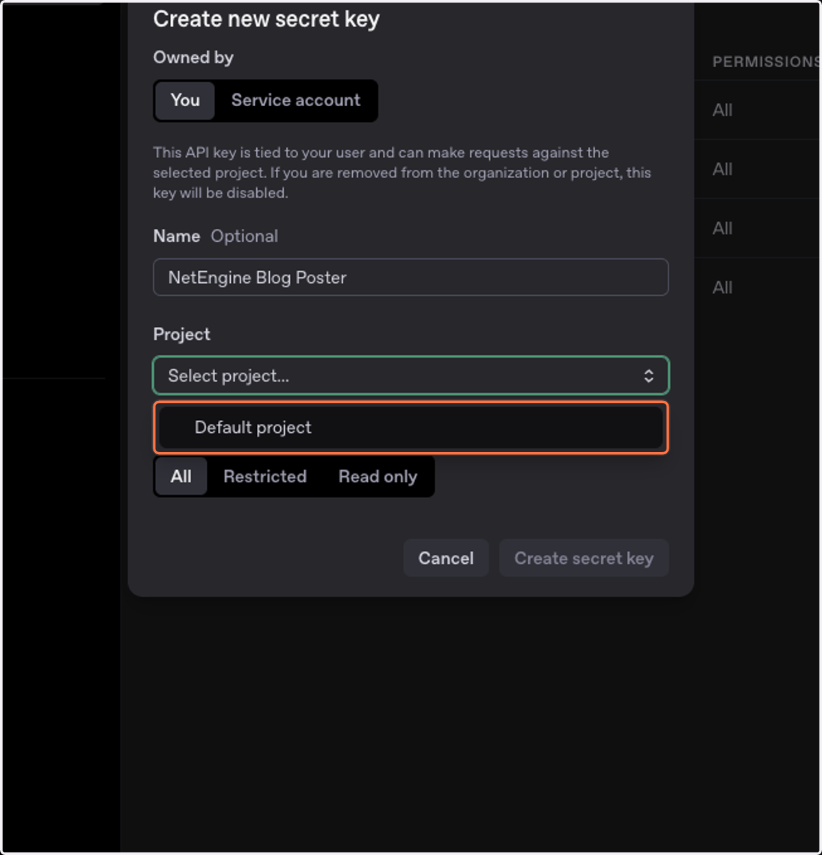 Click on Default project