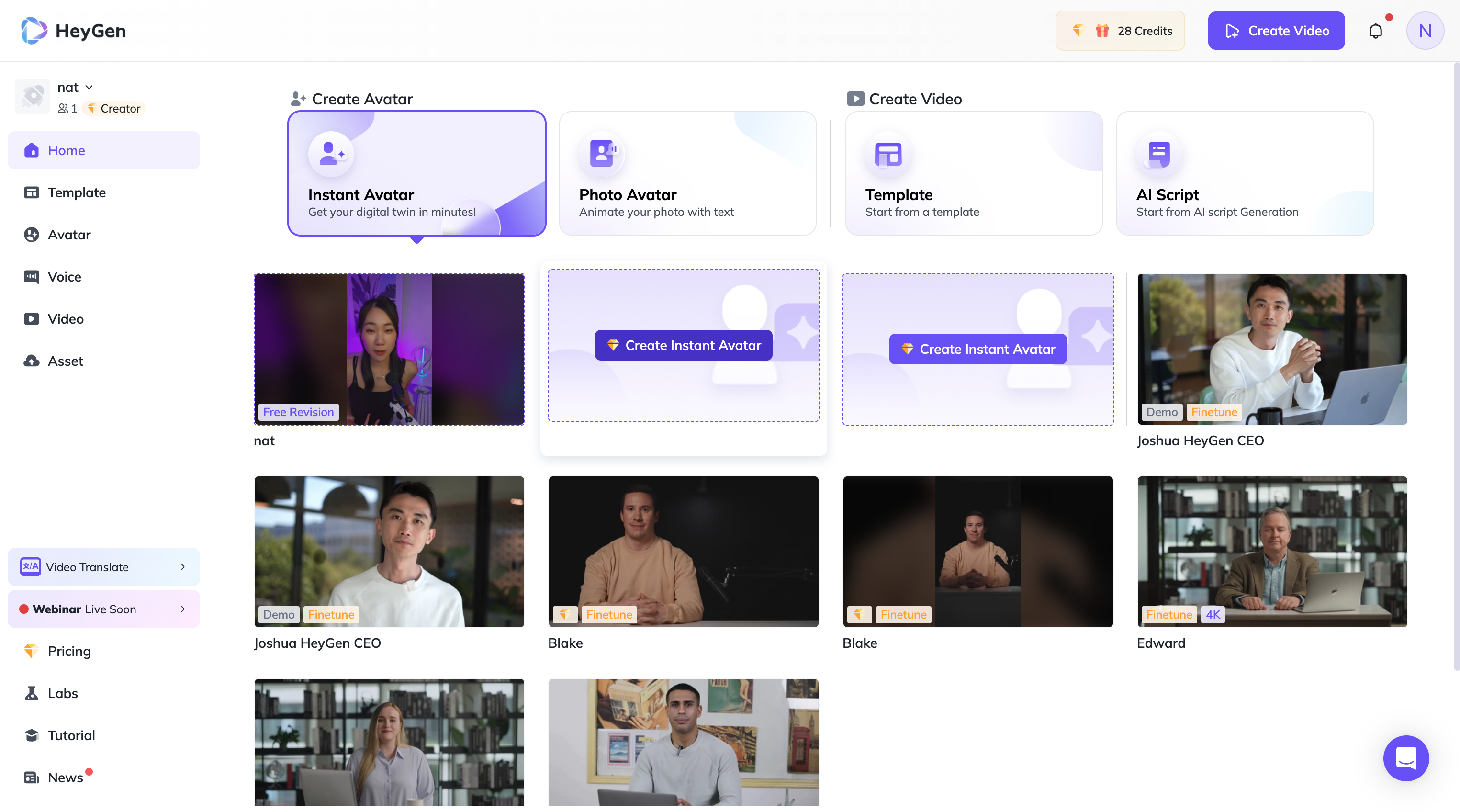 Click on Create Instant Avatar