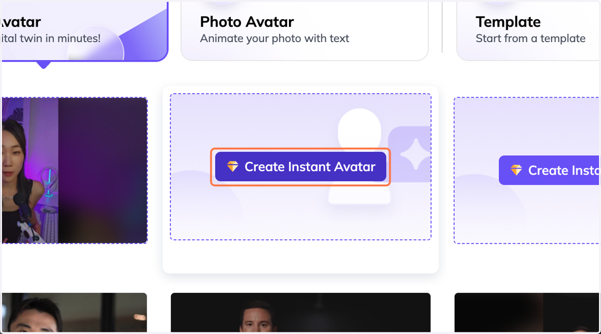 Click on Create Instant Avatar