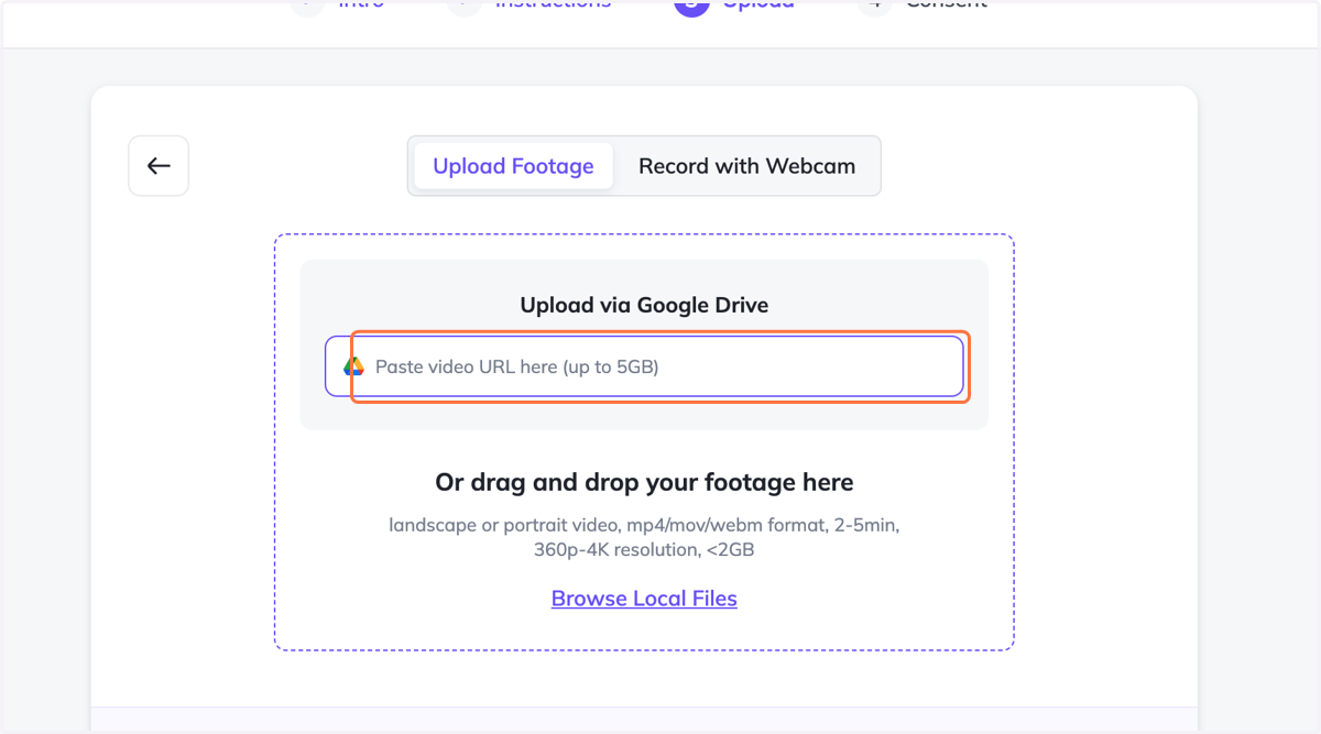 Click on Paste video URL here (up to 5GB)