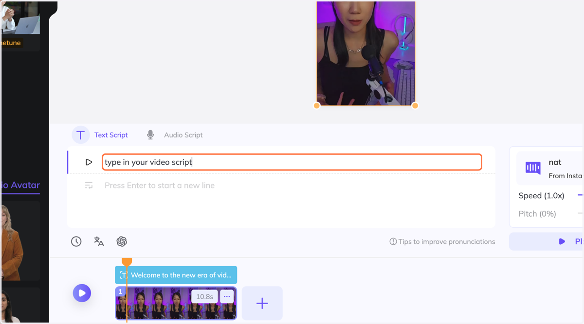 Type "type in your video script"